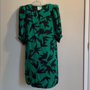 Vintage Silk Flora Kung Green Black Dress Size 14
